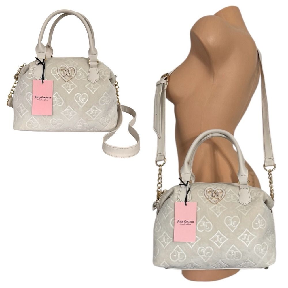 Juicy Couture Glizted Out Ivory Crystal Velour Velvet Satchel Shoulder‎ Bag